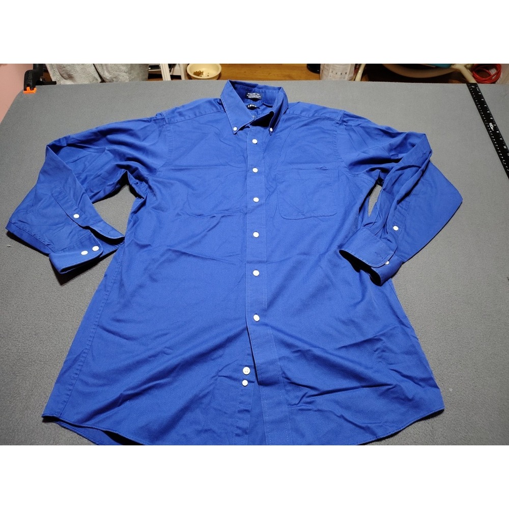 IZOD Button Down Shirt Men 15.5 32/33 Blue Long Sleeve Preppy College Work Class